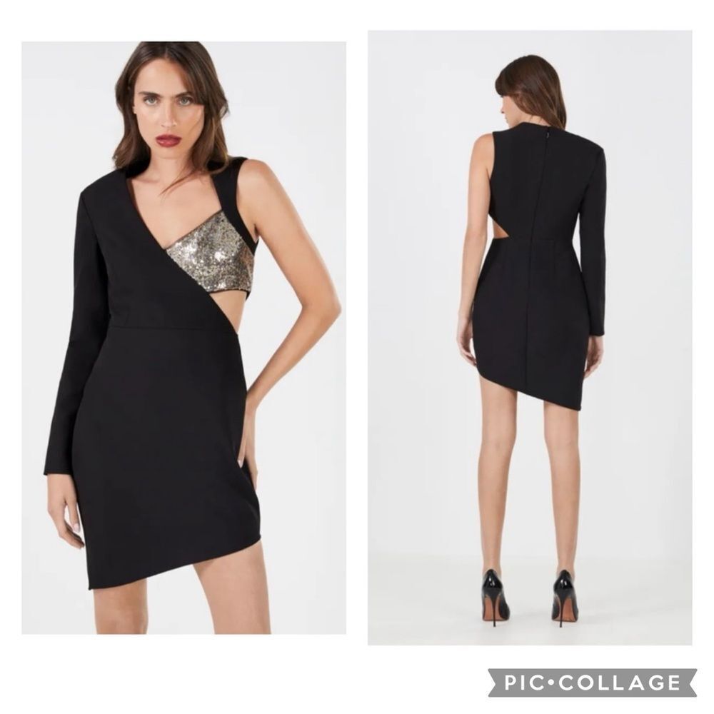 BCBGMAXAZRIA Hayden Cutout Sparkle Mini Dress In Black Combo Women’s Size 2 NEW